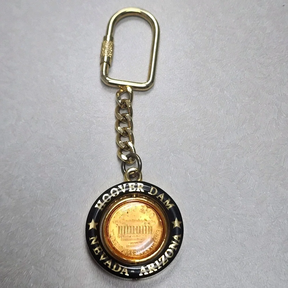 Vintage Hoover Dam Nevada/Arizona Lucky Penny Souvenir Key Chain Clip Spinner